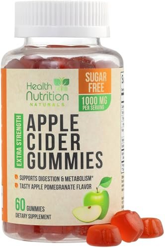 Apfelessig Gummibärchen Null Zucker - Max Stärke ACV Gummivitamine - Vitamin B12 & Die Mutter - Stoffwechsel & Energie Unterstützung - Vegane Apfelessig Gummibärchen - Non-GMO - 60 Gummibärchen