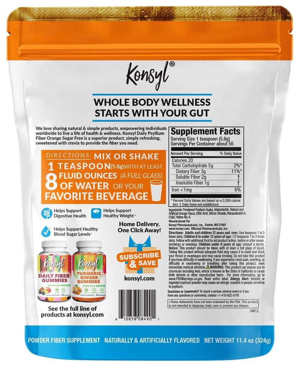 Konsyl Tägliches Psyllium-Faserpulver Orange Zuckerfrei – 11,4 Unzen (1er-Pack)