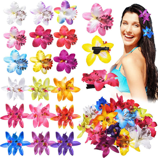 Jexine 18-teilige hawaiianische Blumen-Haarklammern für Damen – Tropische Hibiskus-Haarnadeln aus doppeltem Chiffon für Braut-Hochzeitsaccessoires