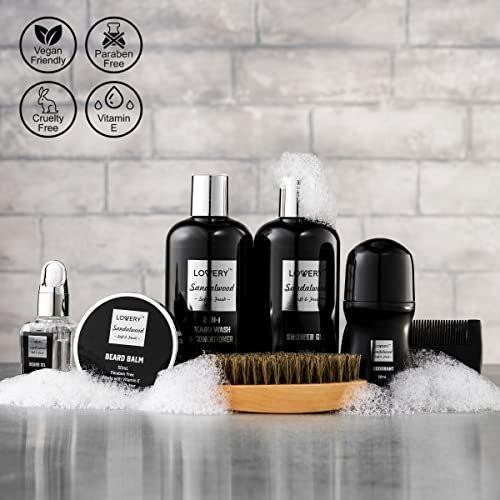 Geschenke für Männer, Valentinstagsgeschenk für Ihn – Körperpflege-Set mit Bartpflege, Sandelholz-Spa-Korb, Bade- und Bartpflegeset für Ehemann, Papa, Bartbalsam-Öl