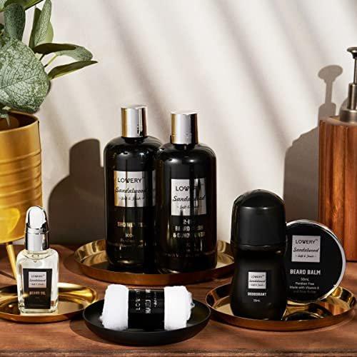 Geschenke für Männer, Valentinstagsgeschenk für Ihn – Körperpflege-Set mit Bartpflege, Sandelholz-Spa-Korb, Bade- und Bartpflegeset für Ehemann, Papa, Bartbalsam-Öl