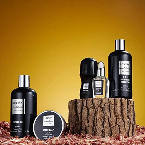 Geschenke für Männer, Valentinstagsgeschenk für Ihn – Körperpflege-Set mit Bartpflege, Sandelholz-Spa-Korb, Bade- und Bartpflegeset für Ehemann, Papa, Bartbalsam-Öl