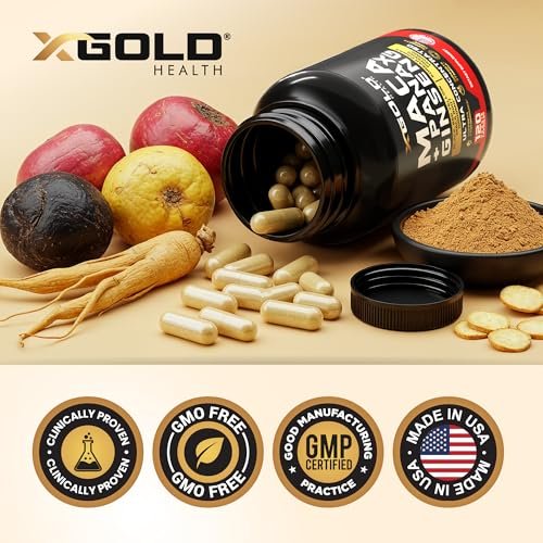 Maca-Wurzel-Kapseln 20:1 Extrakt + Koreanischer Panax Ginseng 10:1 Extrakt - 20-fach konzentrierte schwarze + rote + gelbe Maca-Wurzel, 10-fach konzentrierte Panax-Ginseng-Kapseln - ultra potent & hochrein