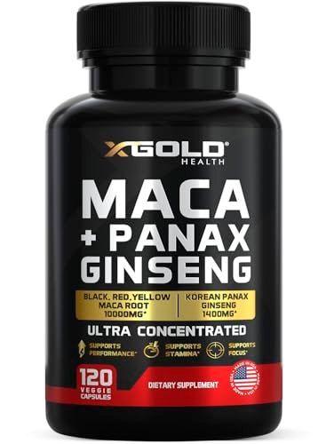 Maca-Wurzel-Kapseln 20:1 Extrakt + Koreanischer Panax Ginseng 10:1 Extrakt - 20-fach konzentrierte schwarze + rote + gelbe Maca-Wurzel, 10-fach konzentrierte Panax-Ginseng-Kapseln - ultra potent & hochrein