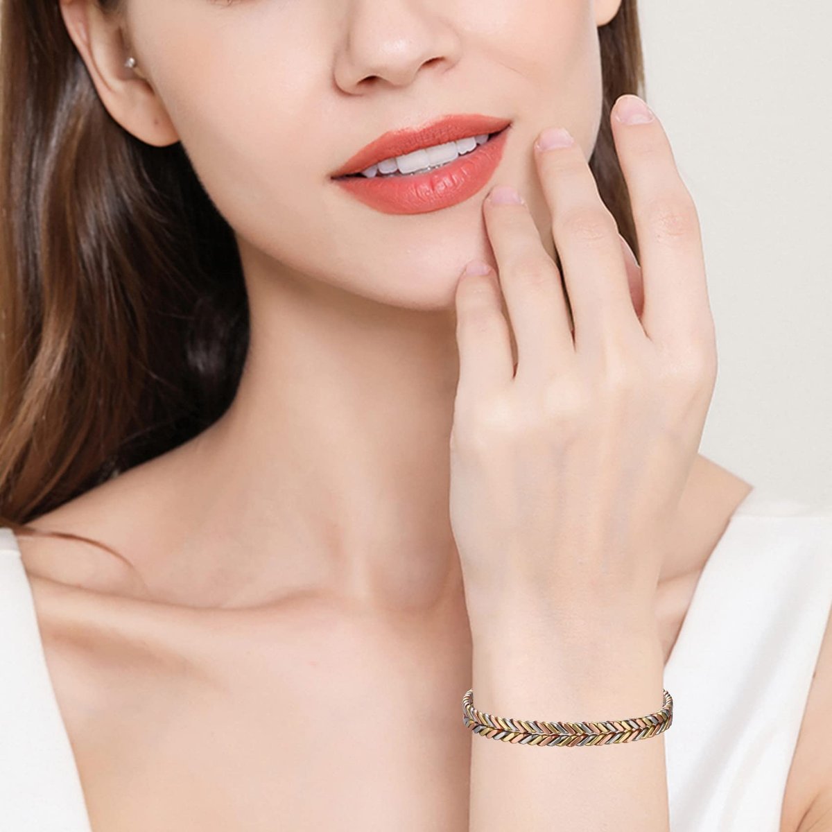 Feraco Armband aus reinem Kupfer für Damen – Ultrastarkes Magnetarmband mit Neodym-Magneten, 99,99% Kupfer, dreifarbig geflochten