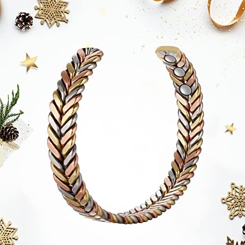 Feraco Armband aus reinem Kupfer für Damen – Ultrastarkes Magnetarmband mit Neodym-Magneten, 99,99% Kupfer, dreifarbig geflochten