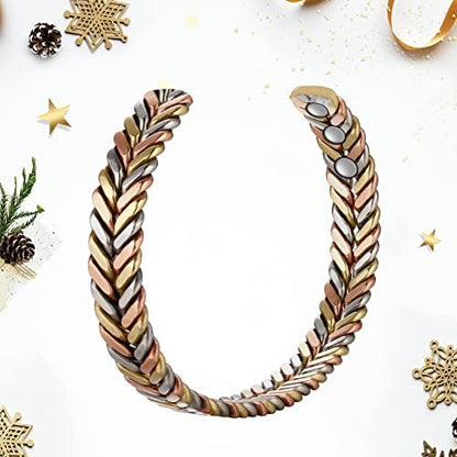 Feraco Armband aus reinem Kupfer für Damen – Ultrastarkes Magnetarmband mit Neodym-Magneten, 99,99% Kupfer, dreifarbig geflochten