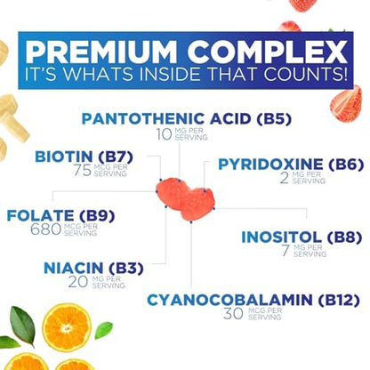 Vitamin B Komplex Gummis - Extra starke Super B Vitamin Gummis mit Vitamin C, Immununterstützung für Männer & Frauen - Energie- und Gehirnunterstützung mit Folsäure, Niacin, B6, B12 - 60 Gummis