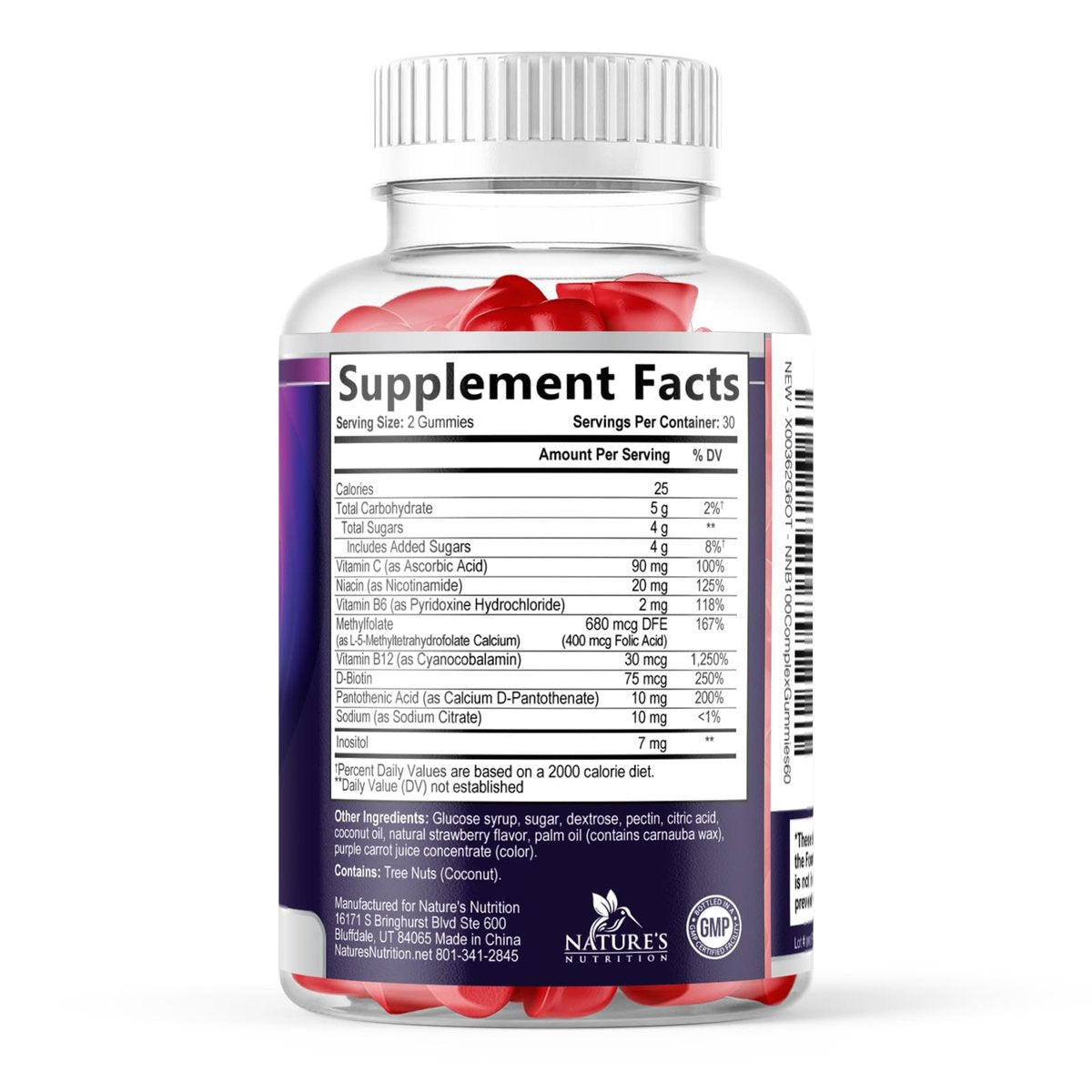 Vitamin B Komplex Gummis - Extra starke Super B Vitamin Gummis mit Vitamin C, Immununterstützung für Männer & Frauen - Energie- und Gehirnunterstützung mit Folsäure, Niacin, B6, B12 - 60 Gummis