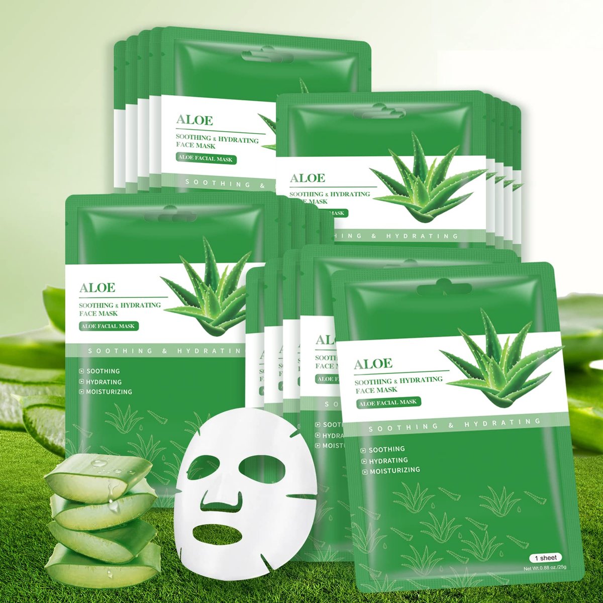 YAFUSIPE Gesichtsmasken Hautpflege Blattmaske Aloe Vera Blattmasken, Feuchtigkeitsspendende Gesichtsmasken Beruhigende Gesichtsmaske für alle Hauttypen Sonnenpflege, Gesichtsmasken für Frauen Hautpflege Blattmasken für das Gesicht, Packung mit 10