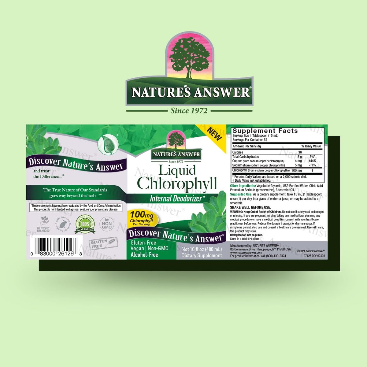 Nature's Answer Flüssigchlorophyll, 100 mg, 480 ml – Natürlicher Reiniger & Energiebooster