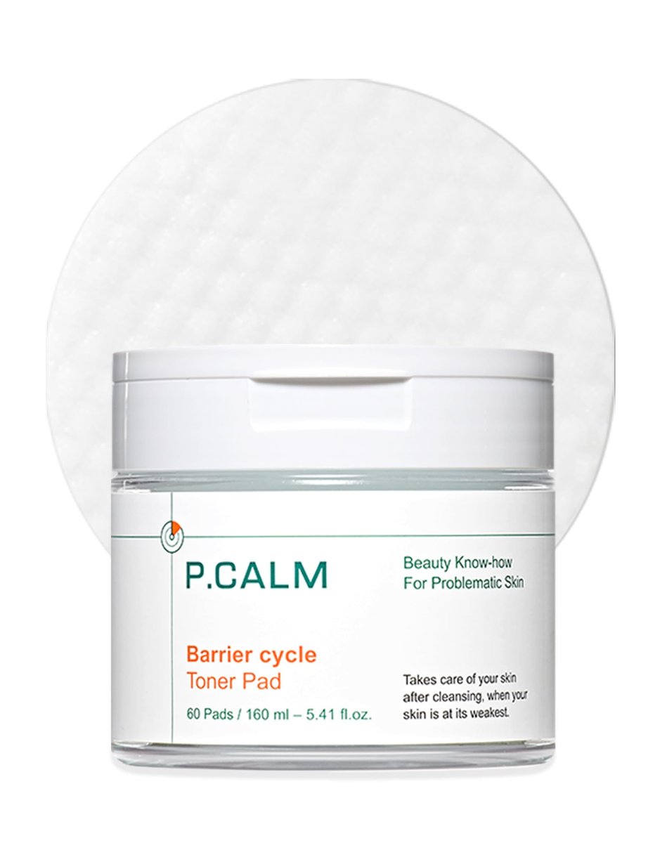 P.CALM Barrier Cycle Toner Pad – 60 Pads mit Centella Asiatica & Papaya Extrakt für beruhigende, feuchtigkeitsspendende & peelende Wirkung, koreanische vegane Gesichtstoner-Pads für empfindliche Haut (160 ml / 5,41 fl.oz)