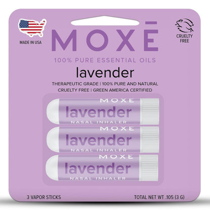 MOXĒ Lavendel Öl Naseninhalator, 3er Pack – Aromatherapie ohne Sauerei, natürlich beruhigend, pure & unverdünnt, hergestellt in USA