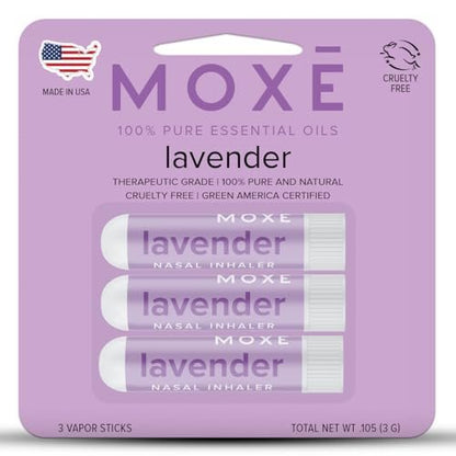MOXĒ Lavendel Öl Naseninhalator, 3er Pack – Aromatherapie ohne Sauerei, natürlich beruhigend, pure & unverdünnt, hergestellt in USA