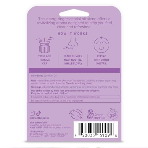 MOXĒ Lavendel Öl Naseninhalator, 3er Pack – Aromatherapie ohne Sauerei, natürlich beruhigend, pure & unverdünnt, hergestellt in USA