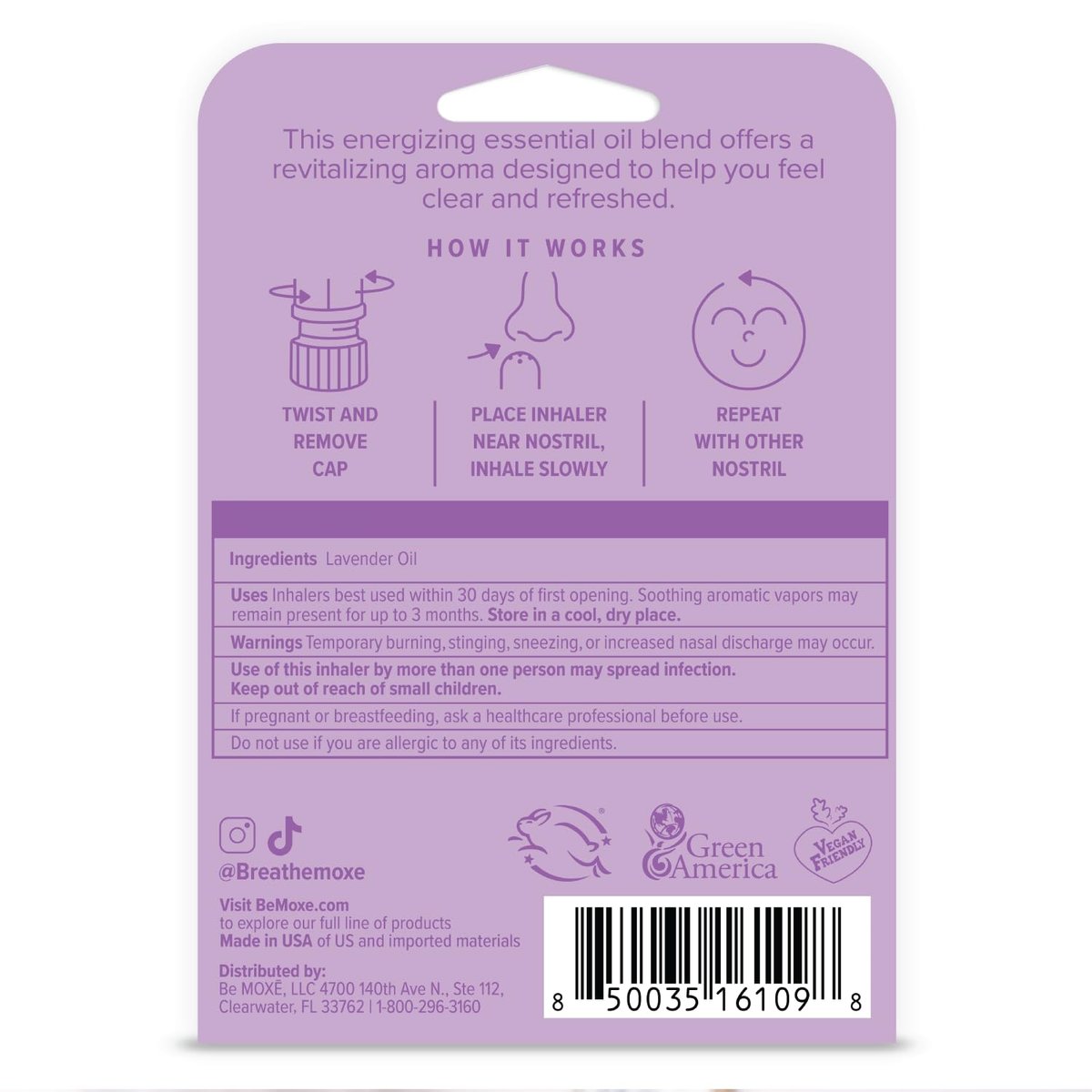MOXĒ Lavendel Öl Naseninhalator, 3er Pack – Aromatherapie ohne Sauerei, natürlich beruhigend, pure & unverdünnt, hergestellt in USA