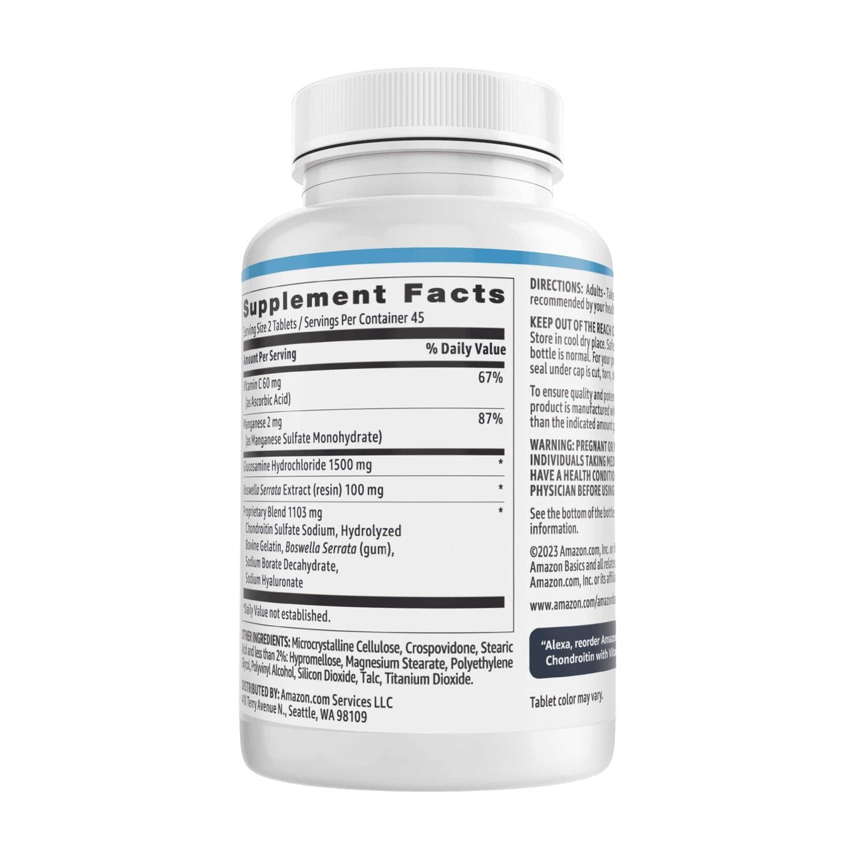 Glucosamin Chondroitin 1500 mg mit Vitamin C 60 mg, 90 Tabletten (2 pro Portion), Glutenfrei
