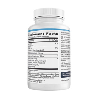 Glucosamin Chondroitin 1500 mg mit Vitamin C 60 mg, 90 Tabletten (2 pro Portion), Glutenfrei