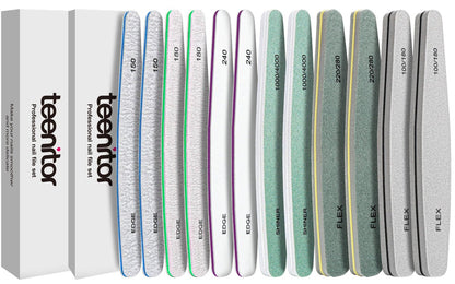 Teenitor 12-teiliges Nagelfeilen- und Puffer-Set – Nagelfeilen 100/180 Grit, Emery Boards für natürliche Nägel, Nagelbuffer und Glanz-Kit für Frauen