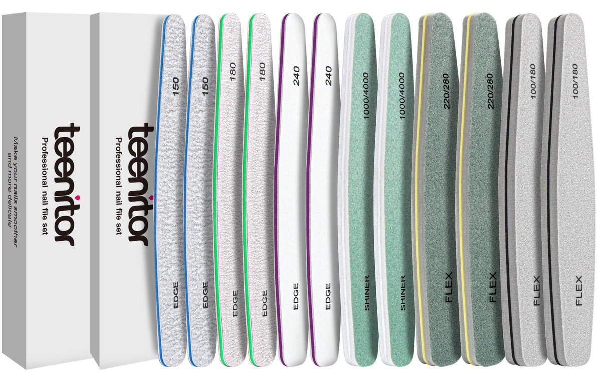 Teenitor 12-teiliges Nagelfeilen- und Puffer-Set – Nagelfeilen 100/180 Grit, Emery Boards für natürliche Nägel, Nagelbuffer und Glanz-Kit für Frauen