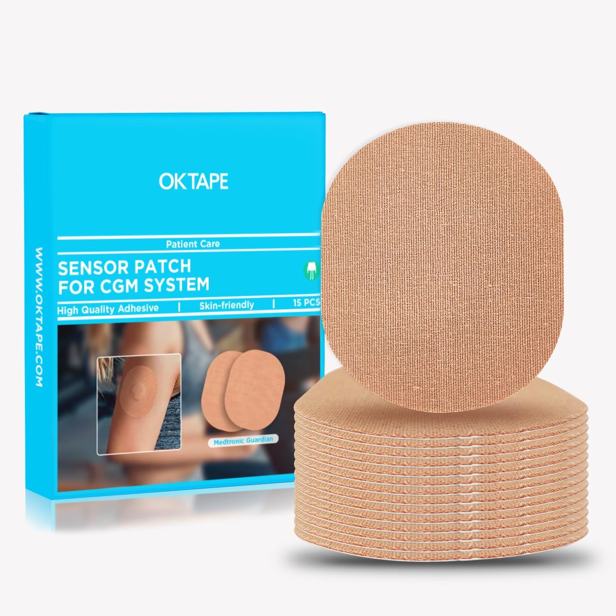 OK TAPE Klebepflaster für Medtronic Guardian und andere Sensoren – wasserdicht & schweißresistent, langanhaltend, 15 Stück, Beige