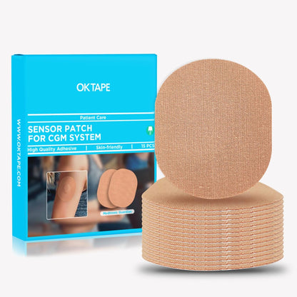 OK TAPE Klebepflaster für Medtronic Guardian und andere Sensoren – wasserdicht & schweißresistent, langanhaltend, 15 Stück, Beige