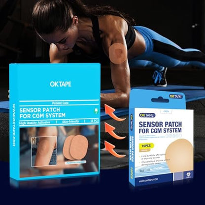 OK TAPE Klebepflaster für Medtronic Guardian und andere Sensoren – wasserdicht & schweißresistent, langanhaltend, 15 Stück, Beige