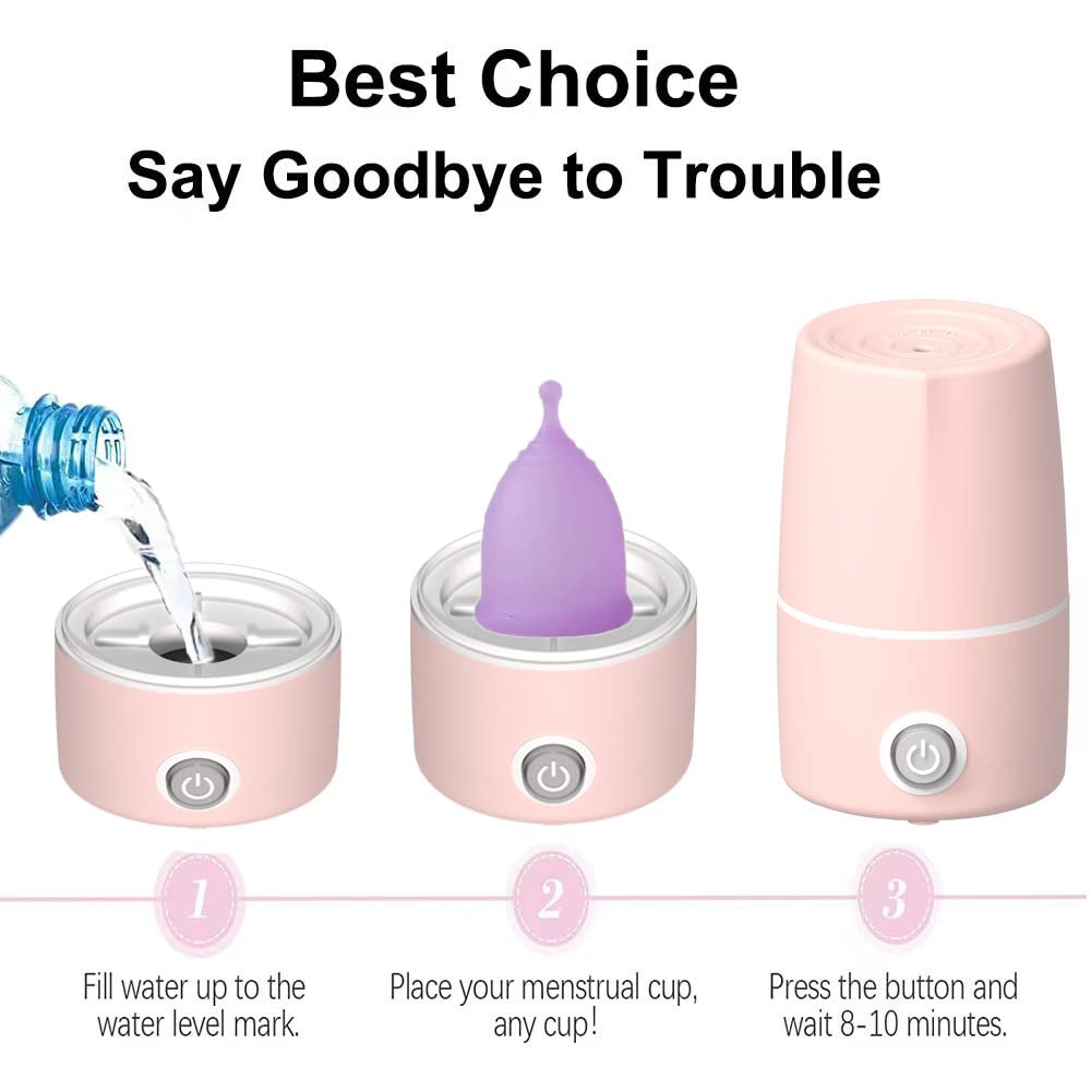 Mottery Menstruationsbecher-Sterilisator – Periodenbecher-Dampfreiniger – 99,9 % Keimfreiheit in 8 Minuten – Rosa
