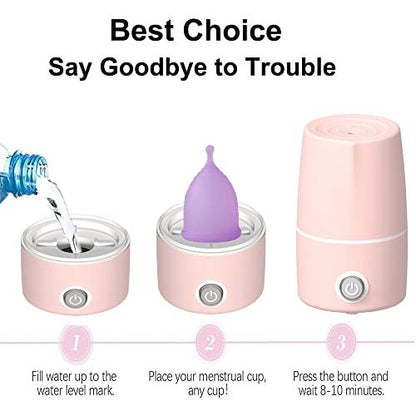 Mottery Menstruationsbecher-Sterilisator – Periodenbecher-Dampfreiniger – 99,9 % Keimfreiheit in 8 Minuten – Rosa
