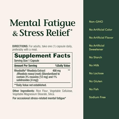 Nature's Bounty Rhodiola Kapseln 400 mg – Stressabbau und geistige Erschöpfung, 30 Kapseln