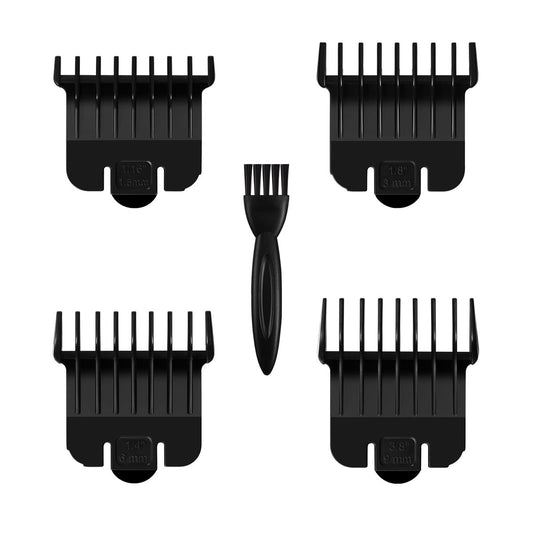 4er-Pack T-Outliner-Aufsteckkämme kompatibel mit Andis #04710 und #04521, Snap-On-Aufsätze (1/16" bis 3/8") für präzises Trimmen, Schwarz