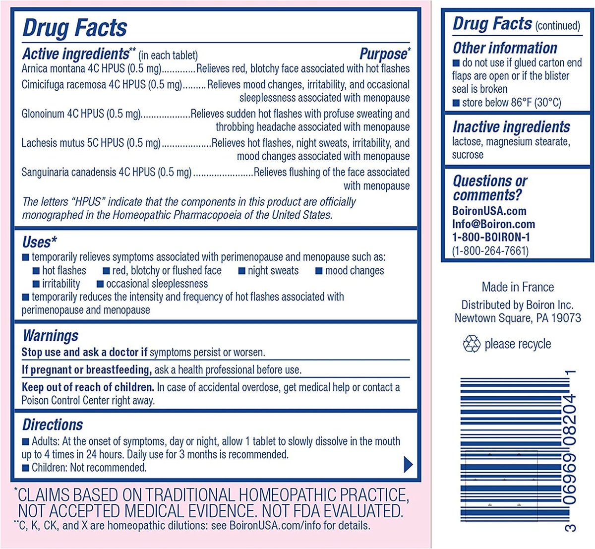 Boiron Cyclease Menopause – 120 Tabletten (2x60) zur Linderung von Hitzewallungen, Stimmungsschwankungen, Nachtschweiß und Reizbarkeit
