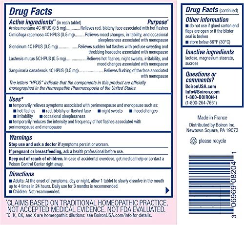 Boiron Cyclease Menopause – 120 Tabletten (2x60) zur Linderung von Hitzewallungen, Stimmungsschwankungen, Nachtschweiß und Reizbarkeit