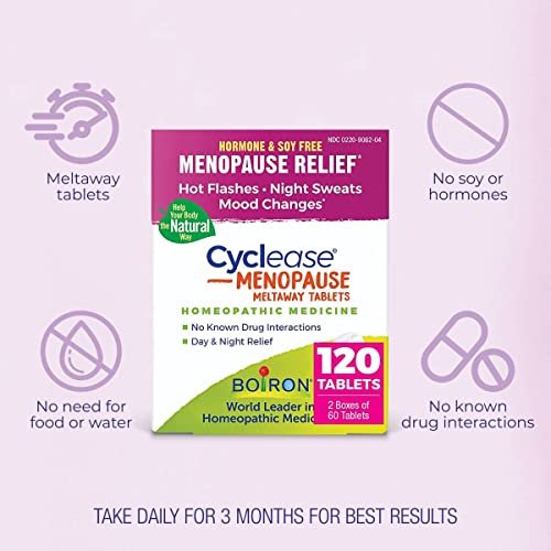 Boiron Cyclease Menopause – 120 Tabletten (2x60) zur Linderung von Hitzewallungen, Stimmungsschwankungen, Nachtschweiß und Reizbarkeit