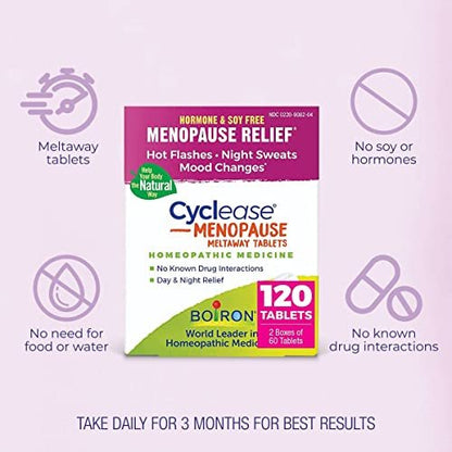 Boiron Cyclease Menopause – 120 Tabletten (2x60) zur Linderung von Hitzewallungen, Stimmungsschwankungen, Nachtschweiß und Reizbarkeit