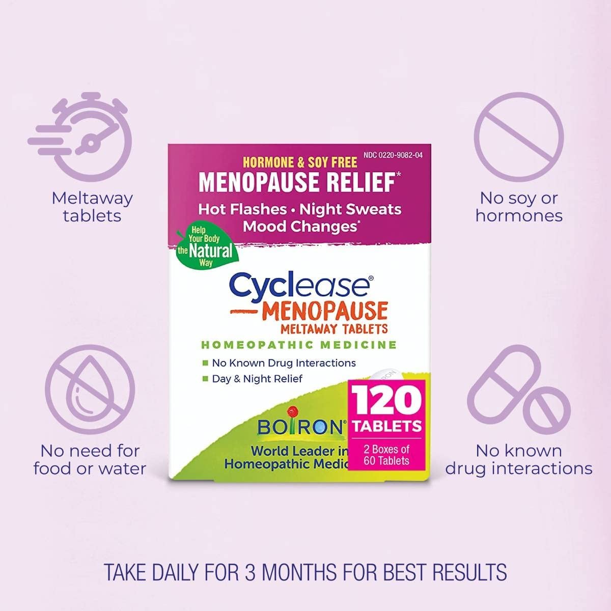 Boiron Cyclease Menopause – 120 Tabletten (2x60) zur Linderung von Hitzewallungen, Stimmungsschwankungen, Nachtschweiß und Reizbarkeit