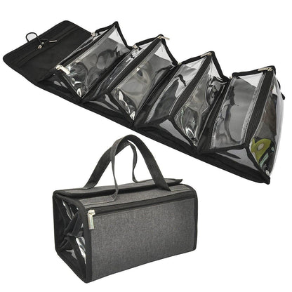 Jula Vance Große Hängende Reisetasche für Kosmetik & Make-up – 4-in-1 Roll-Up Organizer mit 4 abnehmbaren TPU-Beuteln & Haken