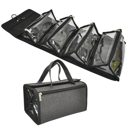 Jula Vance Große Hängende Reisetasche für Kosmetik & Make-up – 4-in-1 Roll-Up Organizer mit 4 abnehmbaren TPU-Beuteln & Haken