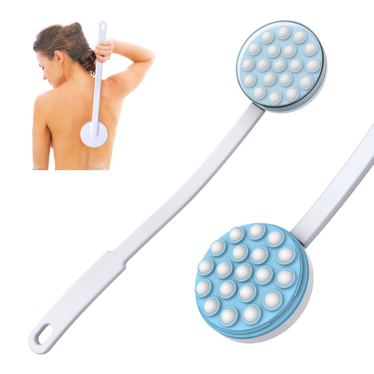 Yiesoum Rückenlotion-Applikator und Massager – Langer Handgriff für Selbstanwendung, ideal für Sonnencreme, Creme, Duschgel auf Rücken, Beinen und Füßen, lange Duschbürste, einfacher Roll-on-Spender