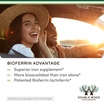 Lactoferrin 250mg pro Portion (60 Kapseln) - Patentiertes Bioferrin Lactoferrin - Hochwertiges Eisenpräparat für Eisenmangel und Immununterstützung von Double Wood Supplements