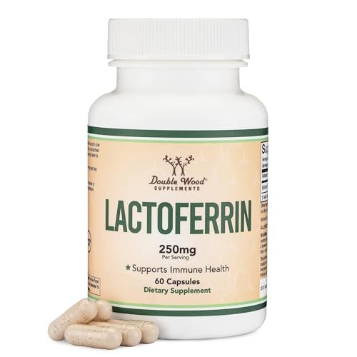 Lactoferrin 250mg pro Portion (60 Kapseln) - Patentiertes Bioferrin Lactoferrin - Hochwertiges Eisenpräparat für Eisenmangel und Immununterstützung von Double Wood Supplements