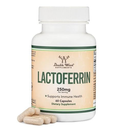 Lactoferrin 250mg pro Portion (60 Kapseln) - Patentiertes Bioferrin Lactoferrin - Hochwertiges Eisenpräparat für Eisenmangel und Immununterstützung von Double Wood Supplements