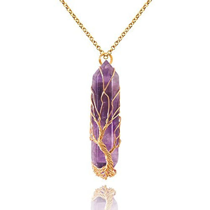 VIBILIA Heilender Kristall-Anhänger Baum des Lebens – Amethyst-Stein-Anhänger aus natürlichem Hexagon-Quarz, Reiki-Spiritual-Schmuck für Frauen und Männer