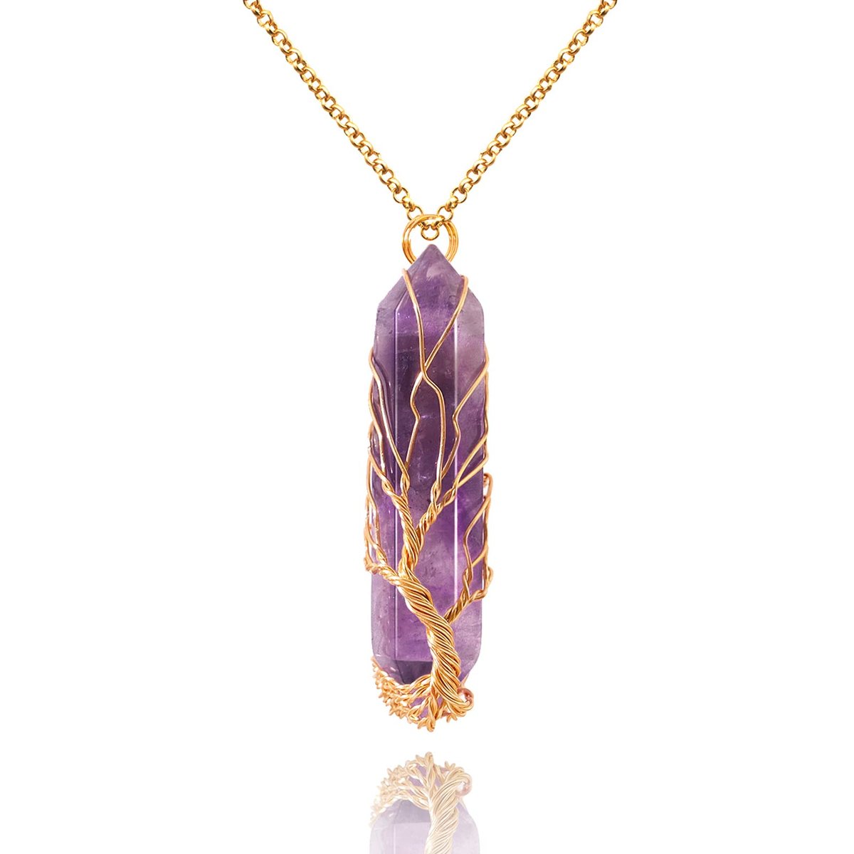 VIBILIA Heilender Kristall-Anhänger Baum des Lebens – Amethyst-Stein-Anhänger aus natürlichem Hexagon-Quarz, Reiki-Spiritual-Schmuck für Frauen und Männer