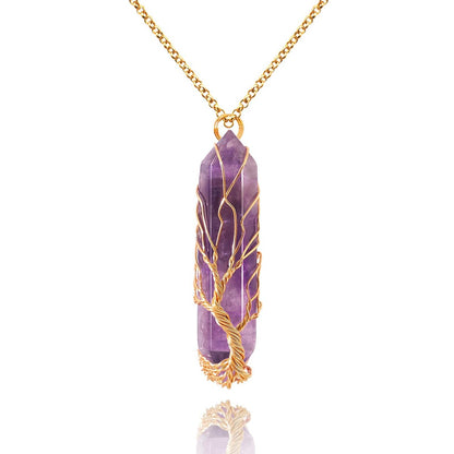 VIBILIA Heilender Kristall-Anhänger Baum des Lebens – Amethyst-Stein-Anhänger aus natürlichem Hexagon-Quarz, Reiki-Spiritual-Schmuck für Frauen und Männer