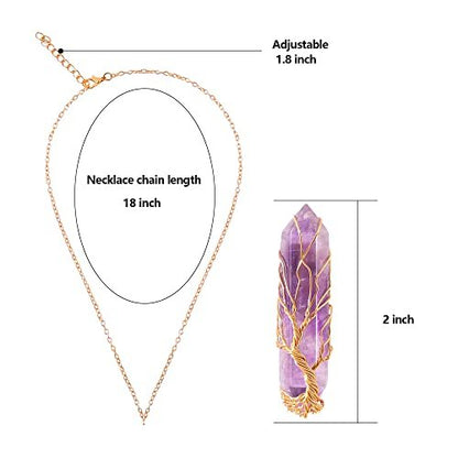 VIBILIA Heilender Kristall-Anhänger Baum des Lebens – Amethyst-Stein-Anhänger aus natürlichem Hexagon-Quarz, Reiki-Spiritual-Schmuck für Frauen und Männer