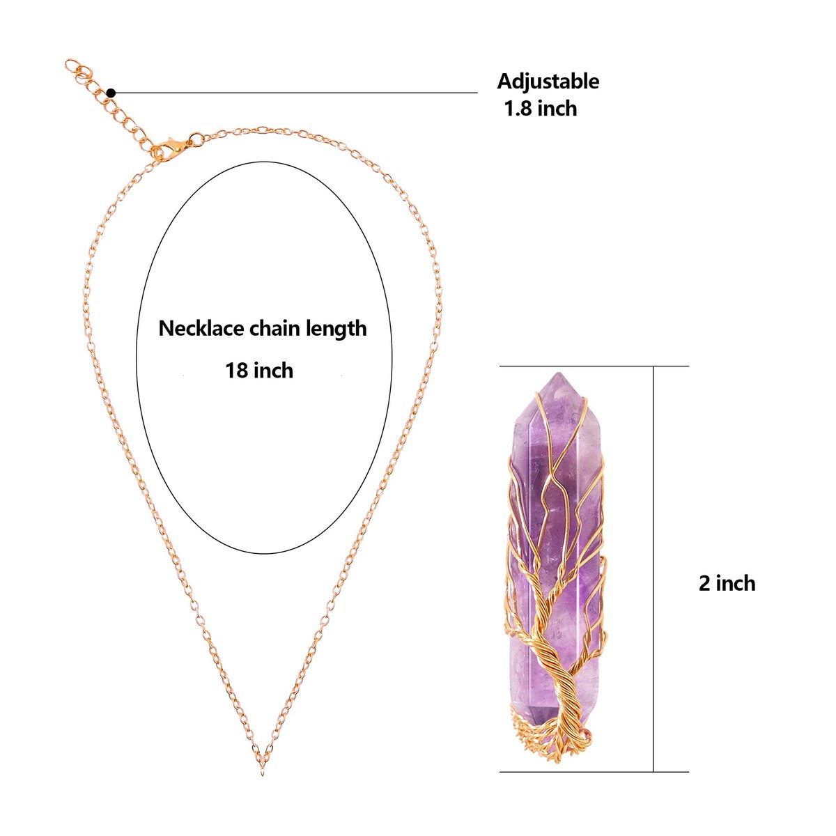 VIBILIA Heilender Kristall-Anhänger Baum des Lebens – Amethyst-Stein-Anhänger aus natürlichem Hexagon-Quarz, Reiki-Spiritual-Schmuck für Frauen und Männer