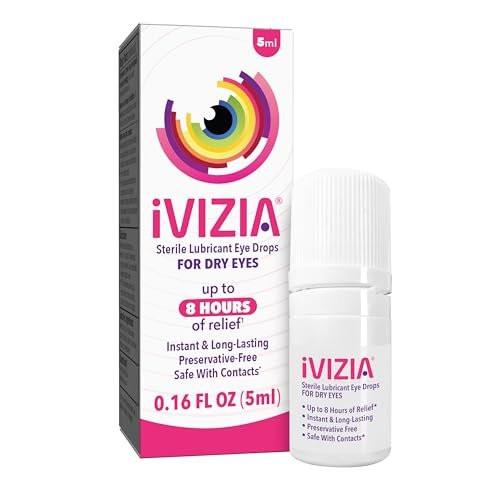 iVIZIA Sterile Lubricant Eye Drops für trockene Augen, konservierungsmittelfrei, feuchtigkeitsspendend, Linderung bei trockenen Augen, kontaktlinsenfreundlich, 0,16 fl oz Flasche