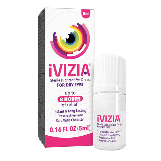 iVIZIA Sterile Lubricant Eye Drops für trockene Augen, konservierungsmittelfrei, feuchtigkeitsspendend, Linderung bei trockenen Augen, kontaktlinsenfreundlich, 0,16 fl oz Flasche