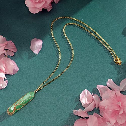 VIBILIA Heilender Kristall Anhänger Lebensbaum – Natürlicher Grüner Aventurin Edelstein Anhänger, Sechseckiger Reiki Quarz Schmuck für Damen und Herren